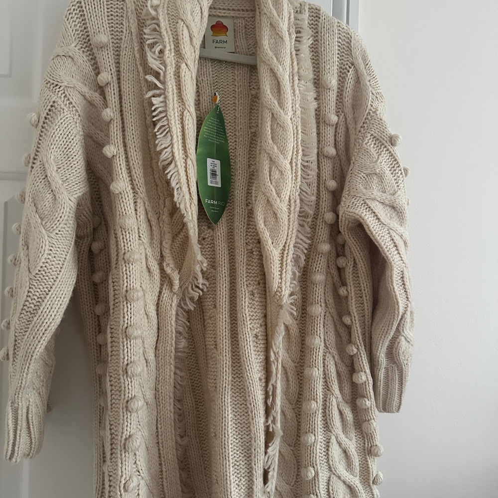 NWT FARM Rio Cream Cable Knit Sweater, shawl collar - Picture 2 of 5